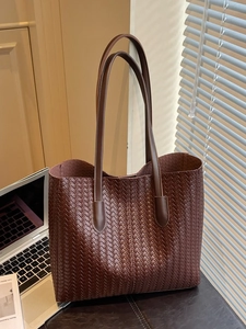 Grand sac cabas tressé marron foncé vintage idéal pour le bureau et le quotidien