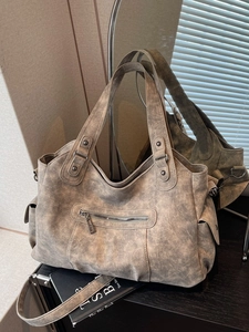 Grand Sac Fourre-tout Vintage en Cuir PU pour Femmes Mode Sac à Épaule Vieilli Sac à Main pour Navetteurs