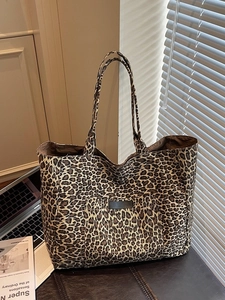 Women Leopard Print Canvas Tote Bag Large Capacity Casual Shoulder Shopping Bag For Commuting Travel Fashion Handbag