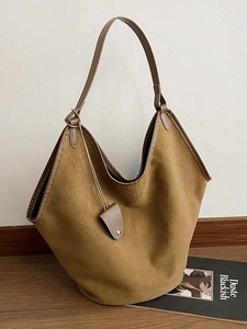 Vintage Suede Large Capacity Tote Bag For Women Retro Bucket Shoulder Bag Leopard Print Hobo Bag Elegant Work Handbag