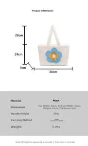 Größentabelle für Blumen-Fell-Einkaufstasche mit Maßen und Tragegurt-Details