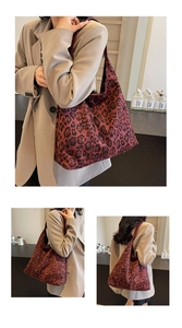 Detail of vintage leopard print tote bag showing soft textured fabric and large capacity
