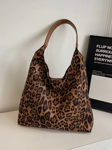 Vintage Leopard Print Tote Bag For Women Faux Suede Large Capacity Hobo Shoulder Bag With Inner Pouch Fashion Daily Handbag
