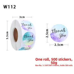 Détail d'un rouleau de 500 autocollants thank you aquarelle de 2,5 cm avec dimensions
