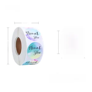 Détail des autocollants Thank You ronds de 3,8 cm avec design aquarelle en rouleau de 500
