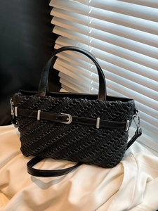 Retro black pleated Boston handbag with silver buckle and detachable shoulder strap