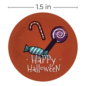 Roll of 500 1.5-inch Happy Halloween candy theme round stickers for kids gift decoration