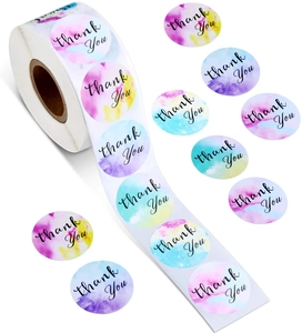 Détails de l'étiquette ronde aquarelle thank you en rouleau pour emballage artisanal