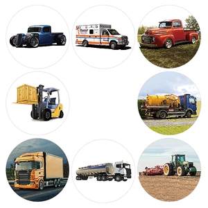 Rouleau de 500 autocollants de récompense ronds avec camions de chantier et ambulances