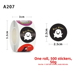 Guide des tailles pour 500 stickers Halloween fantôme en rouleau de 2,5 cm