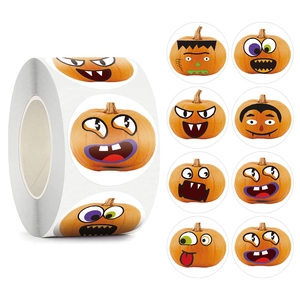 Cartoon Pumpkin Expressions Halloween Decorative Stickers Cartoon Face Pumpkin Festive Adhesive Labels For Kids Gift Decor