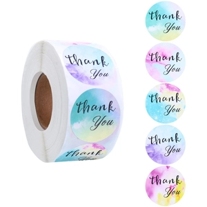 Rouleau de 500 autocollants Thank You aquarelle pour emballage cadeau et scellage