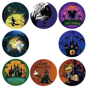 Roll of 500 Halloween stickers featuring pumpkins, ghosts, and bats for kids' gift decor