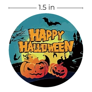 500pcs Happy Halloween pumpkin and bat stickers roll with 1.5 inch diameter