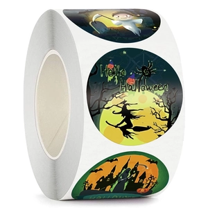 500pcs Halloween sticker roll with cute ghosts, witches and pumpkin designs for kids