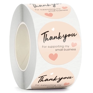 Thank You For Supporting My Small Business Stickers Round Pink Heart Decorative Sealing Labels For Gift Box Packaging
