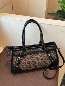 Sac fourre-tout chic à imprimé léopard avec bordure en cuir et bandoulière