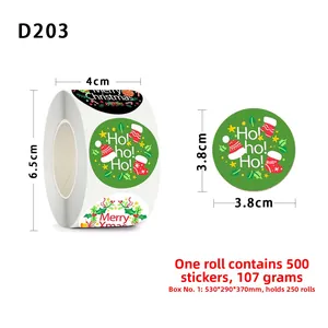 Detailed size chart for Christmas stickers roll featuring 3.8cm diameter labels