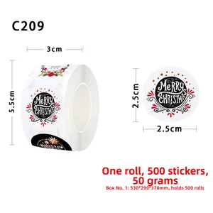 Close-up of 2.5cm Christmas roll stickers with multiple festive patterns and dimensions