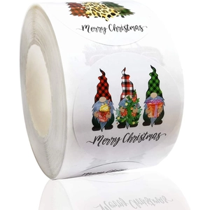 Festive Christmas Stickers Roll Kraft Paper Gnome Truck Merry Christmas Round Gift Sealing Labels For Holiday Party Decoration