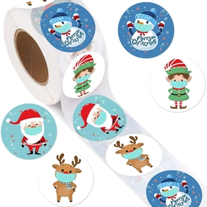Merry Christmas Masked Santa Snowman Round Stickers Copperplate Self Adhesive Labels For Gift Packaging Festive Holiday Decor
