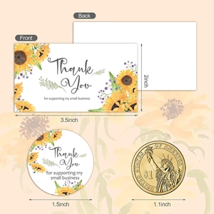 Sunflower Thank You card and sticker set with 3.5x2 inch cards and 1.5 inch labels