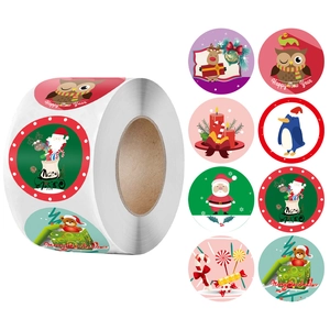 Christmas New Year Decorative Round Roll Stickers Kraft Paper Self Adhesive Labels Cartoon Santa Claus Holiday Supplies