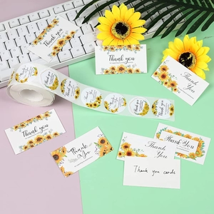 Sunflower thank you stickers and business cards for small business packaging decor