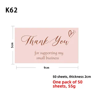 Détails de 50 cartes de remerciement roses avec spécifications de taille 9x5 cm