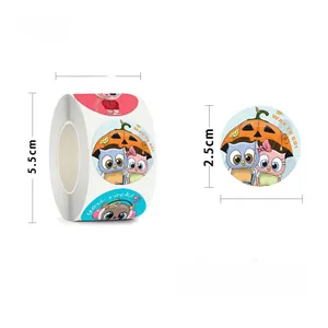 Roll of 500 cartoon animal thank you stickers featuring pumpkins and dogs for kids