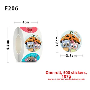 Detail of 3.8cm cartoon animal stickers in a 500-count roll for children gift decoration