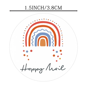 Adesivi Happy Mail circolari da 1,5 pollici con arcobaleno per decorazione di pacchi