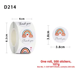 Detail of 3.8cm rainbow cloud thank you stickers roll for gift sealing and packaging