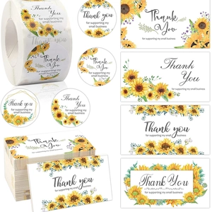 Sunflower Thank You For Supporting My Small Business Stickers Roll Commercial Label Greeting Cards Floral Gift Package Decor