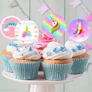 Regenbogen und Einhorn Cupcake-Aufsätze für Kinderparty-Deko, 4 verschiedene Designs