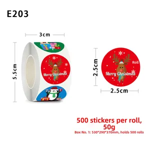 Detail view of 2.5cm Christmas stickers roll with reindeer and Merry Christmas text