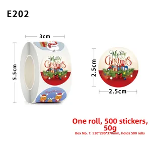 Detail showing 2.5cm Christmas roll stickers with Santa Claus and reindeer patterns
