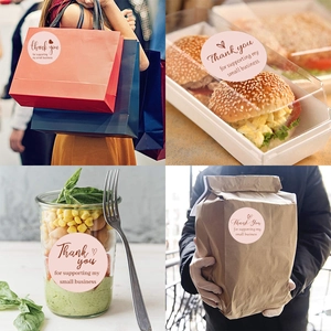 Autocollants Thank You roses pour emballages de petites entreprises sur sacs et boîtes