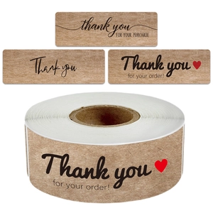 Natural Kraft Paper Thank You Stickers Roll Round Heart Sealing Labels For Handmade Gift Baking Package Small Business Decorative Label