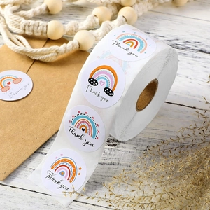 Rainbow Thank You stickers on a roll for gift packaging and envelope decoration