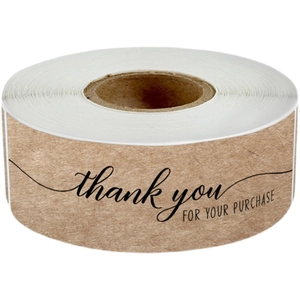 Roll of round natural kraft paper thank you stickers for festive baking gift packaging