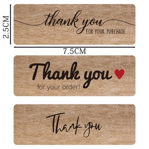 Brown kraft paper thank you stickers set in three styles for gift packaging labels