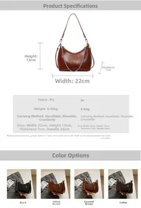 Detail view of half-moon PU leather bag with dimensions 22cm x 13cm and silver chain