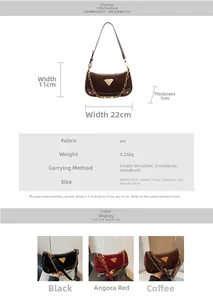 Dimensions et options de couleur du sac bandoulière à chaîne avec étiquette triangulaire