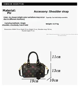 Detailed size specifications for the vintage Boston handbag showing dimensions and strap length