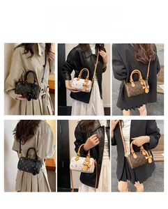Three colors of retro monogram Boston bags shown in street style hand-carry and crossbody views