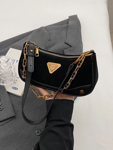 Sac Bandoulière Vintage en Cuir PU Dépoli pour Femmes Décoration de Chaîne en Or Rétro Petit Sac à Épaule Carré Sac Hobo Tendance