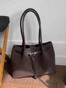 Women Suede Texture PU Leather Large Capacity Tote Bag Minimalist Retro Buckle Shoulder Bag Commuter Handbag Office Work Bag