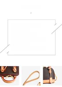 Détail du sac coquille en cuir grainé marron foncé avec bordure claire et zip doré