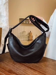 Women Fashion PU Leather Half Moon Hobo Bag Minimalist Lychee Texture Shoulder Crossbody Bag Zipper Closure Daily Casual Purse